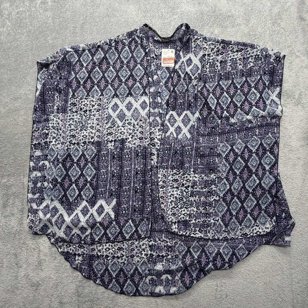 Free People Blouse Womens One‎ Size Purple Geometric Kimono Boho Open Front Top